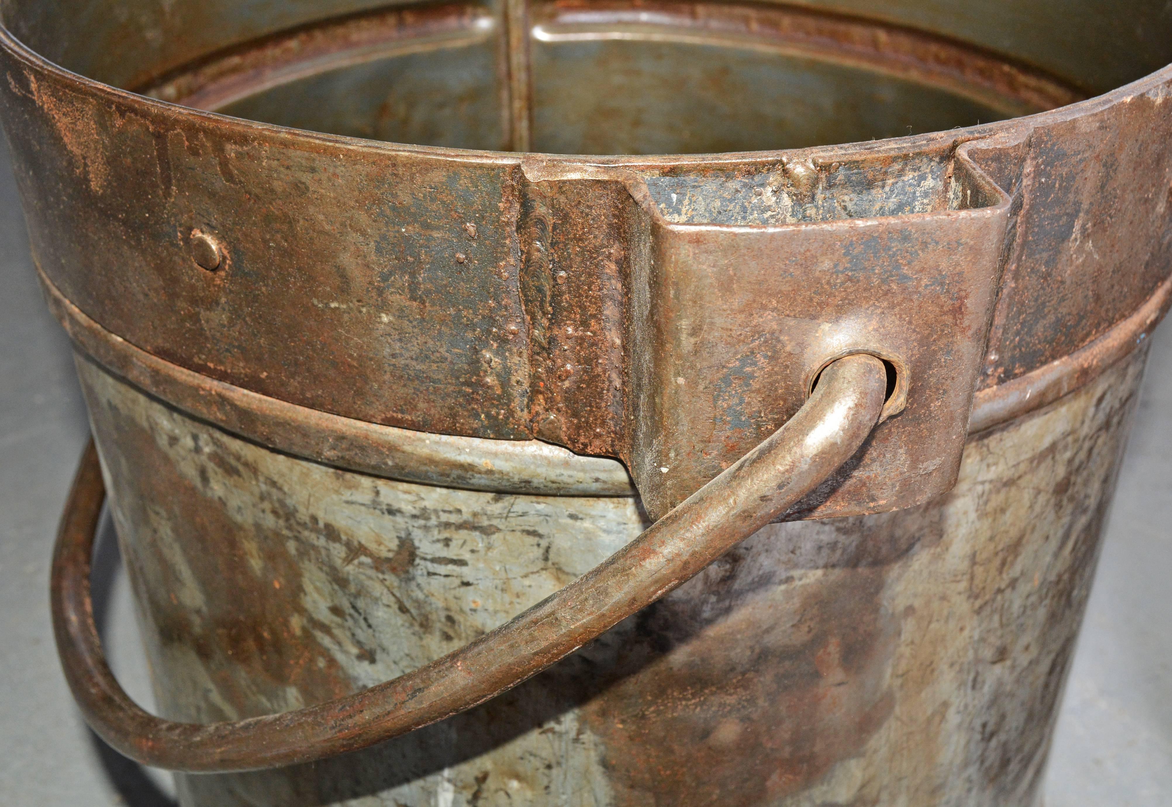 Rustic 19th Century Iron Bucket with Handle Sold Singly For Sale