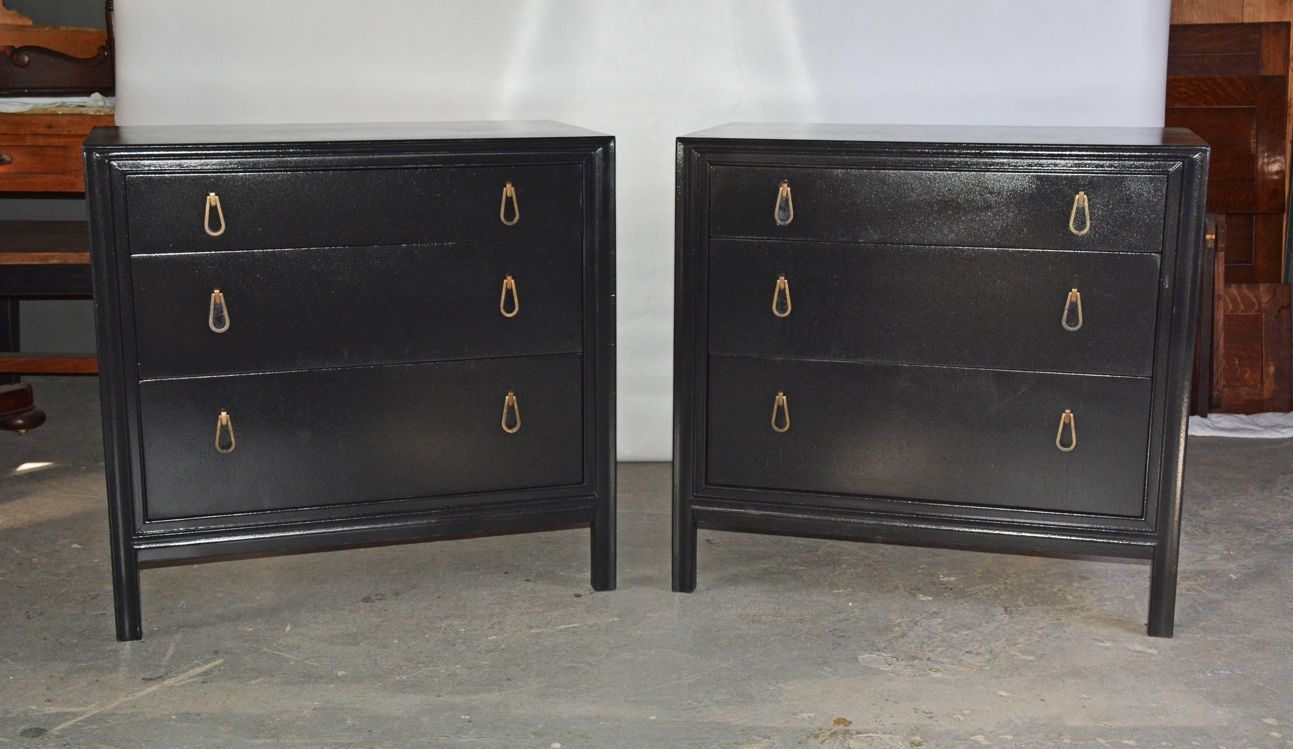 Mid-Century Modern Pair of Black Moderne Chests