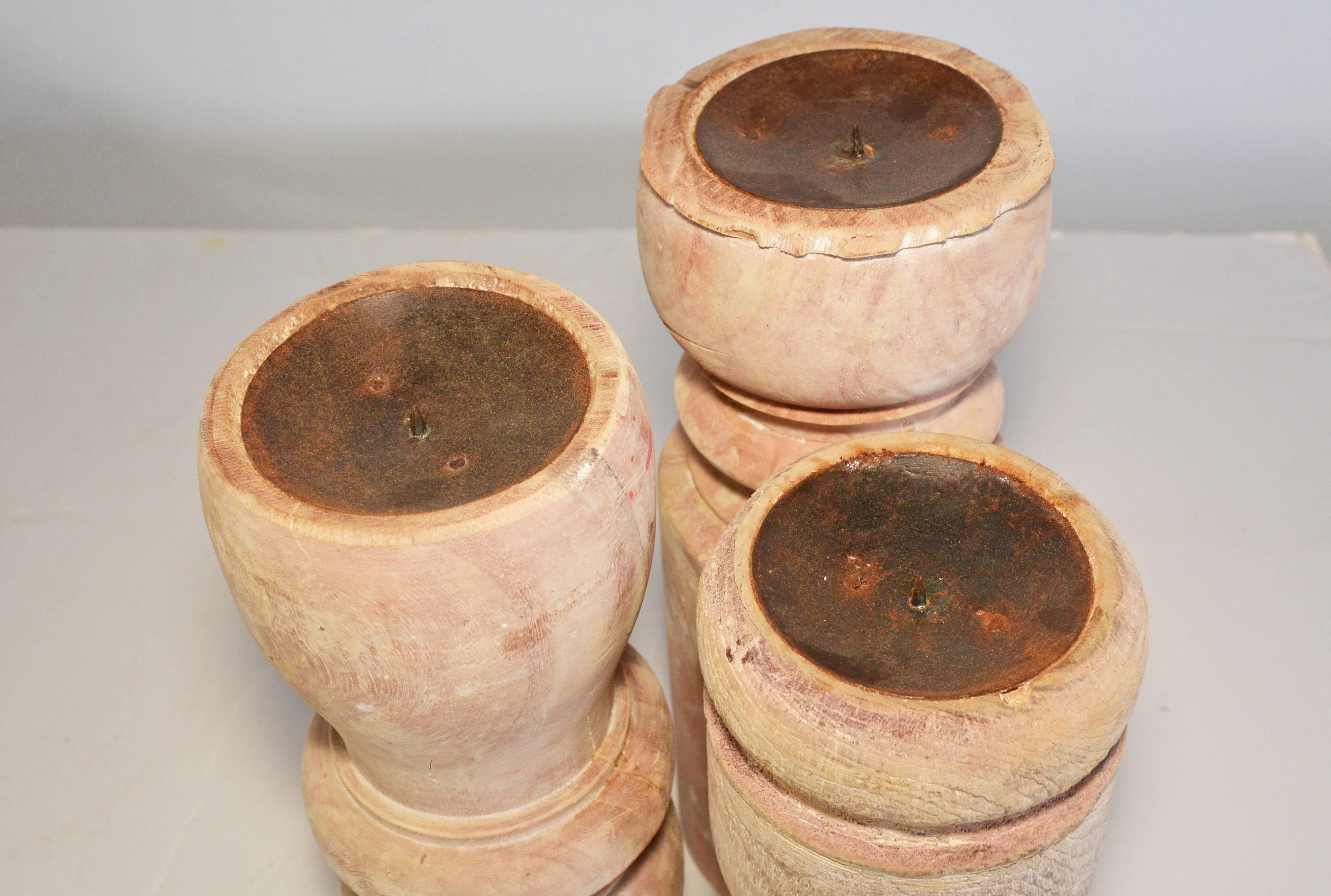 Asian Collection of Antique Rustic Turn Wood Candleholders