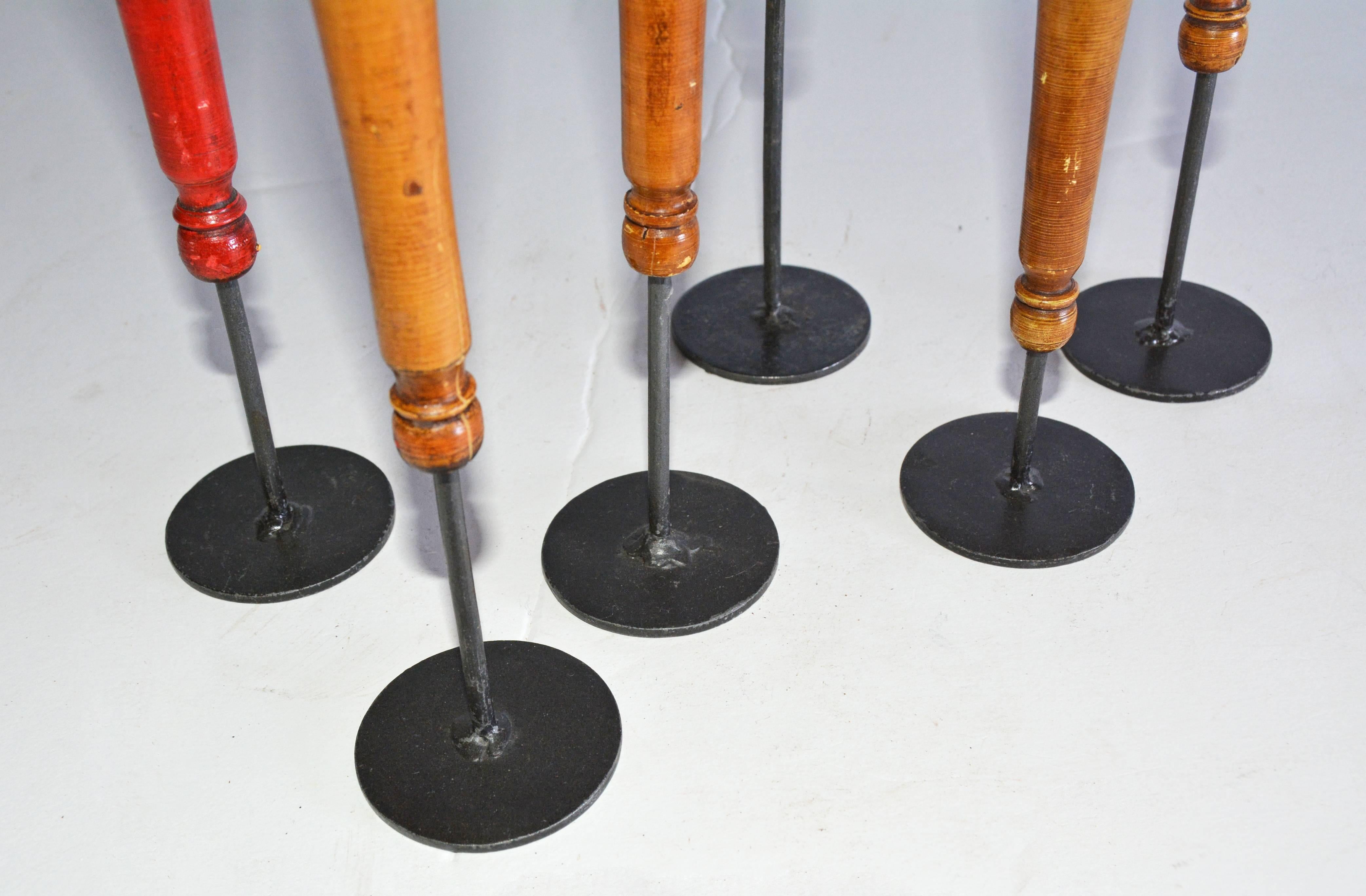 19th Century Collection of Vintage Painted Wood Spindles on Stands