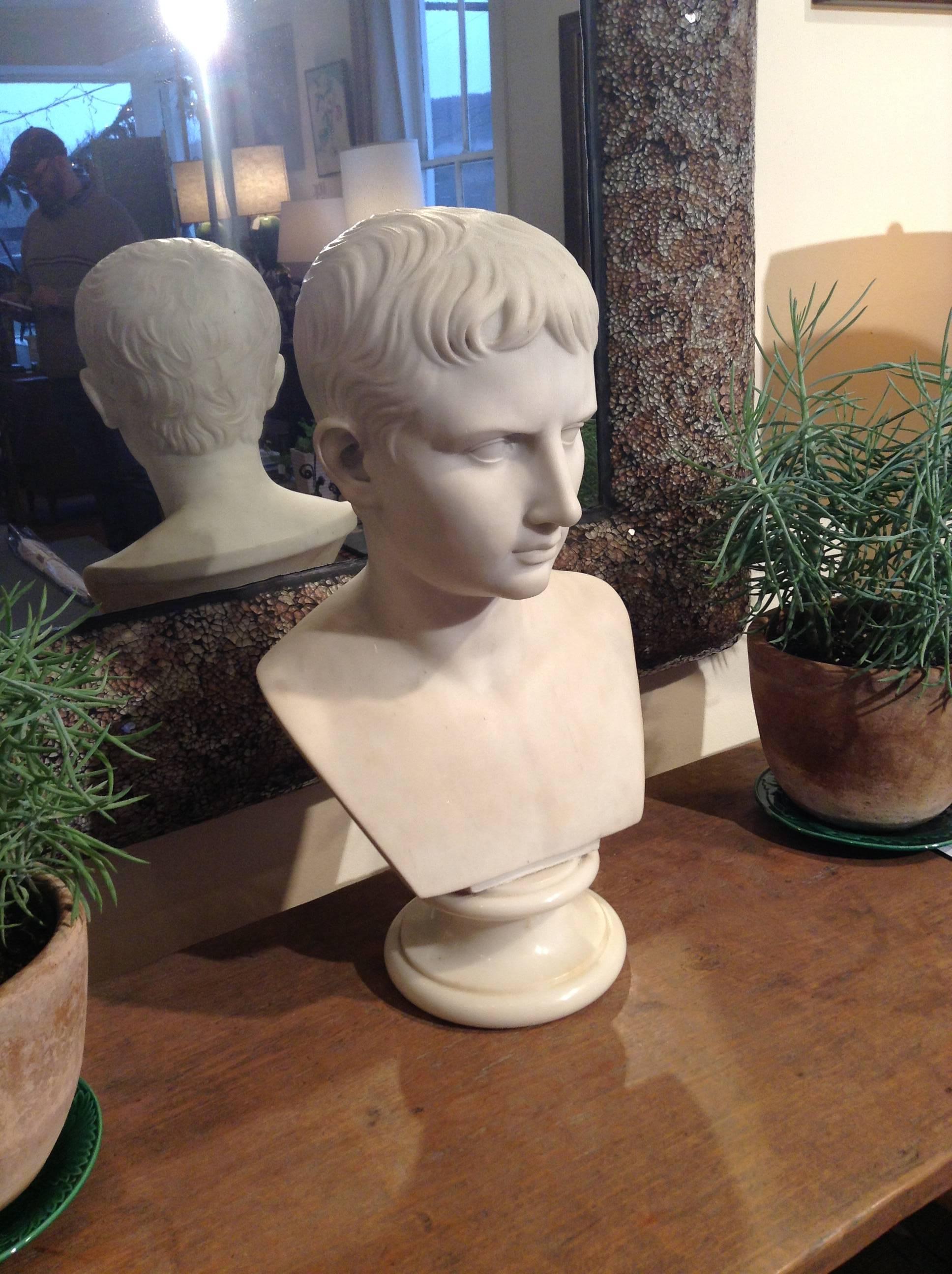 19th century marble Caesar Augustus sculpture bust.