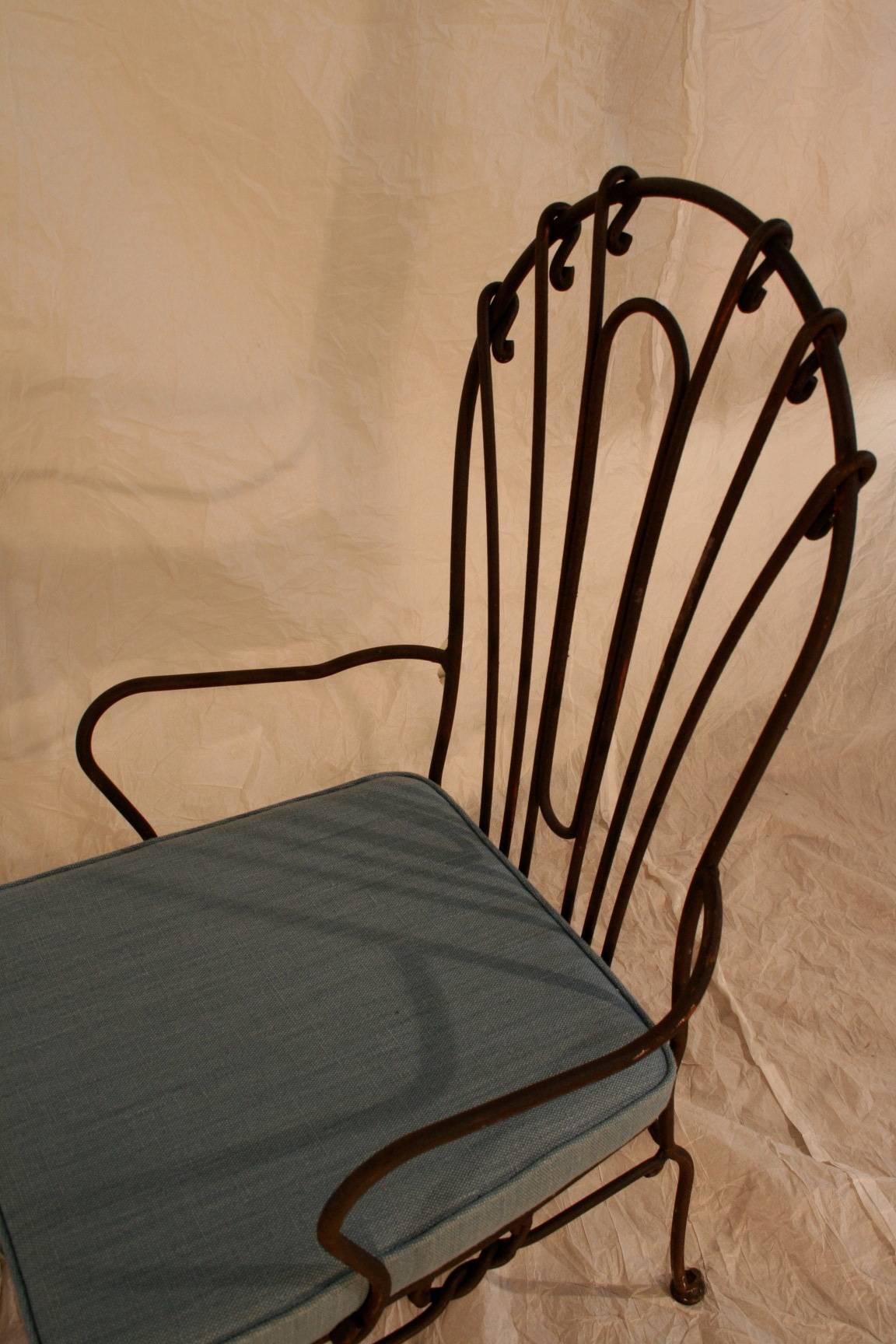 Arts and Crafts Set of Eight Indoor or Outdoor Wrought Iron Chairs