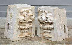 Antique Molded Cement Decorative Brick Panels, Pair
