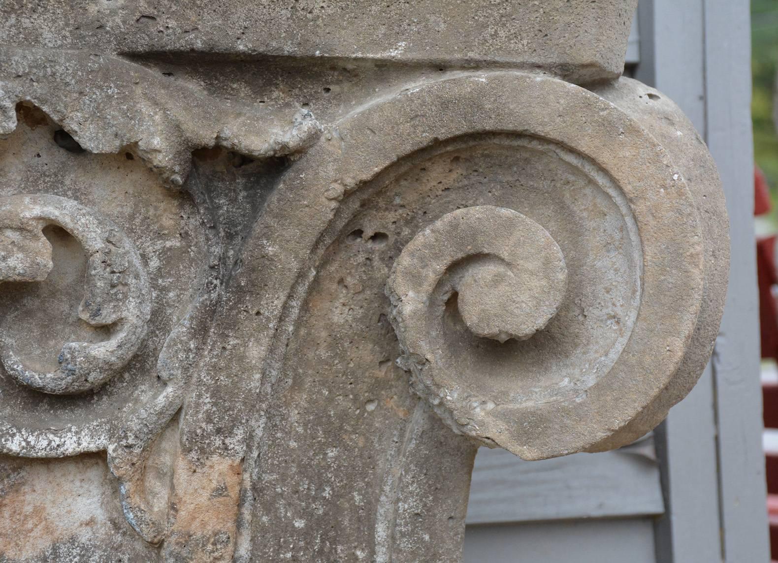 Classical Roman Architectural Stone Ionic Capital on a Base