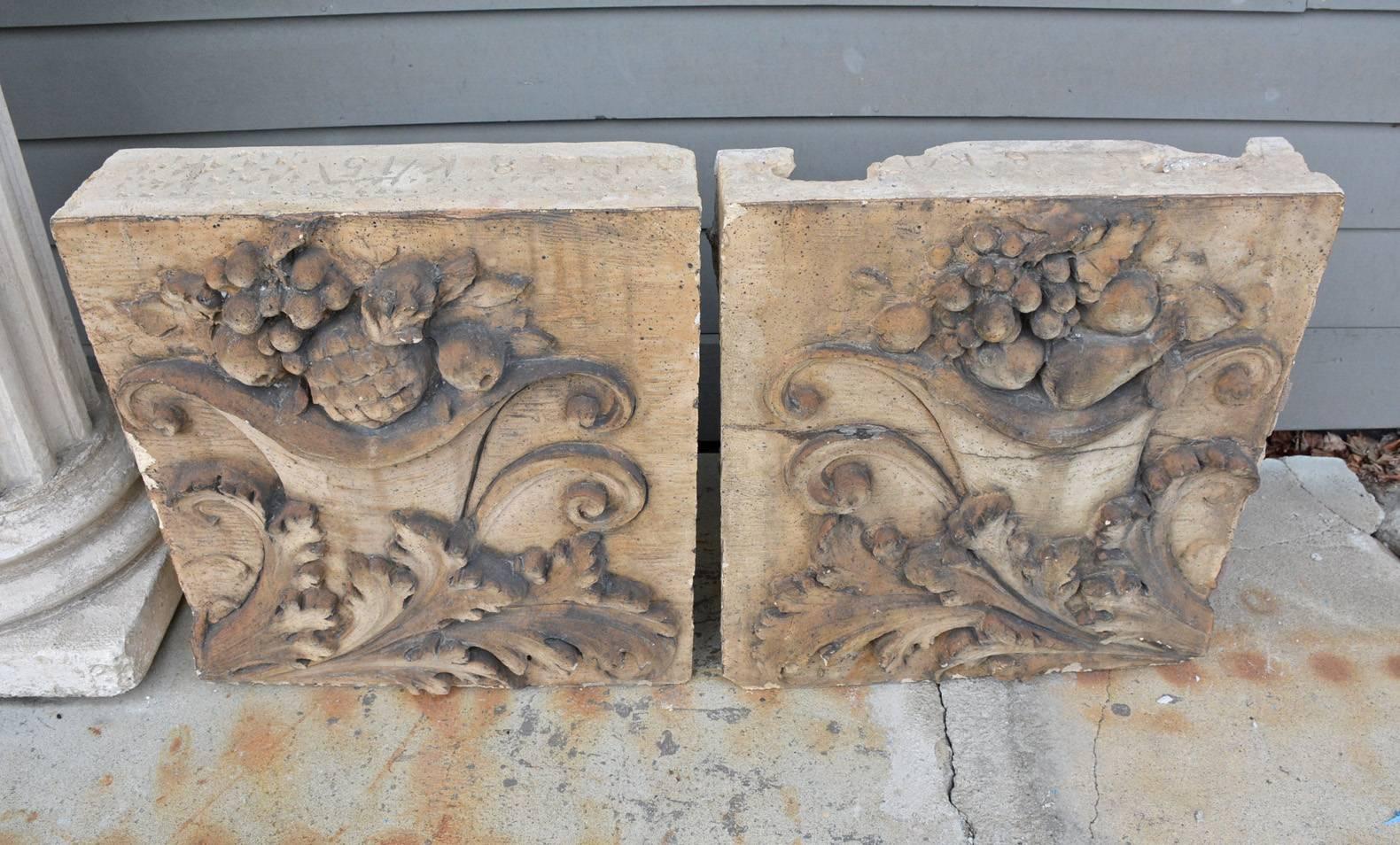 Hand-Crafted Pair of Antique Terracotta Architectural Building Elements