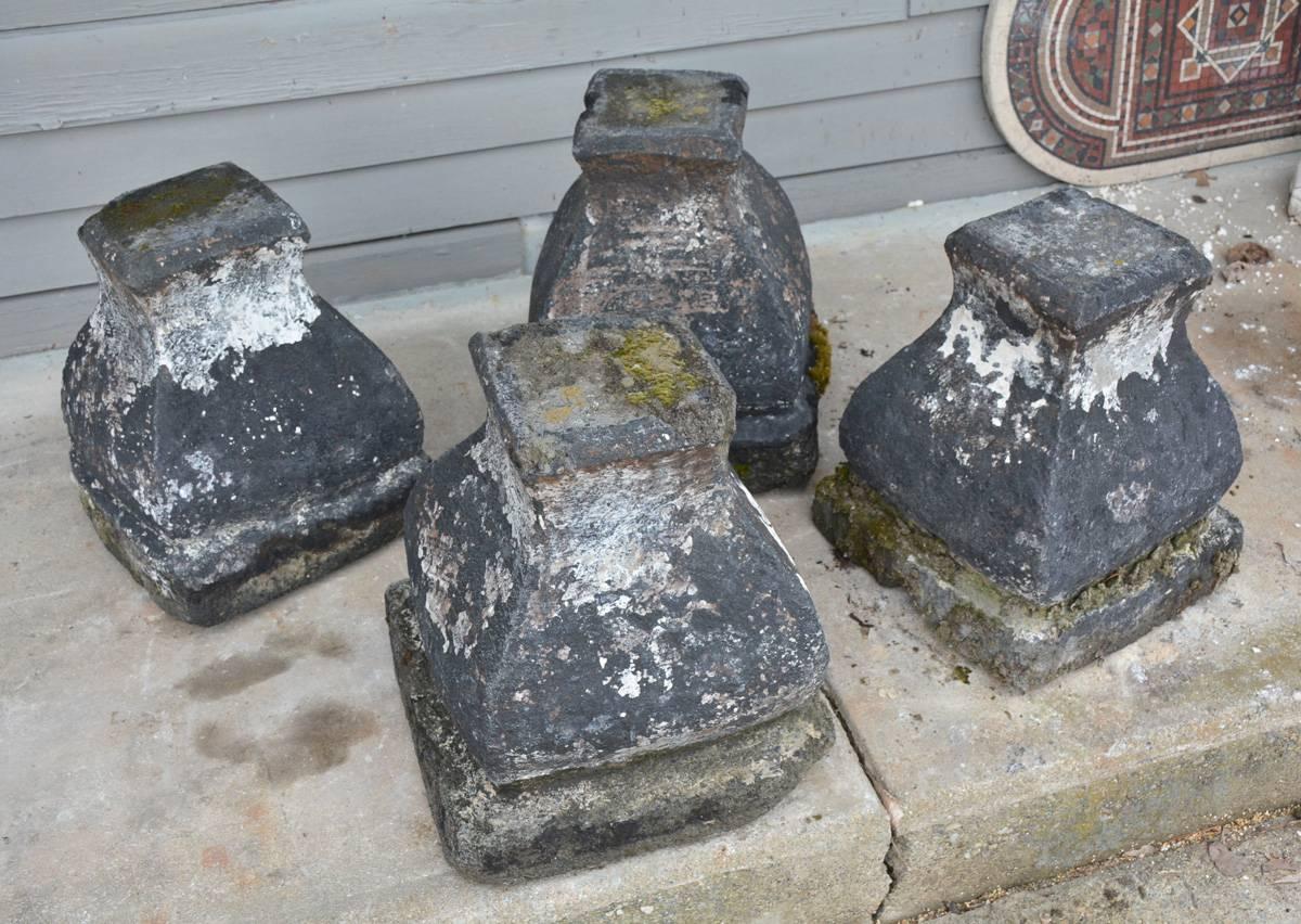 The four early stone pedestals or plinths can be used as garden ornaments for supporting potted plants or seating.

Measures: Top 8