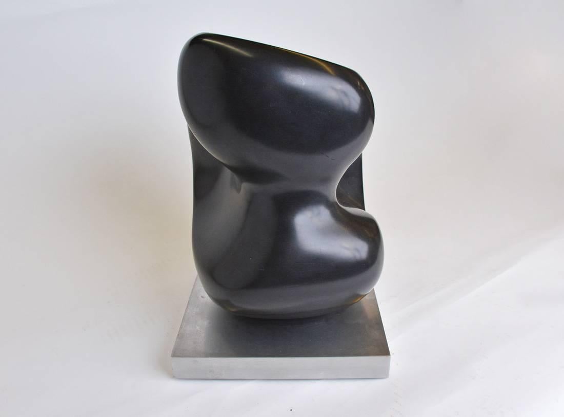 American Modern Black Marble Sculpture on Aluminum Platform