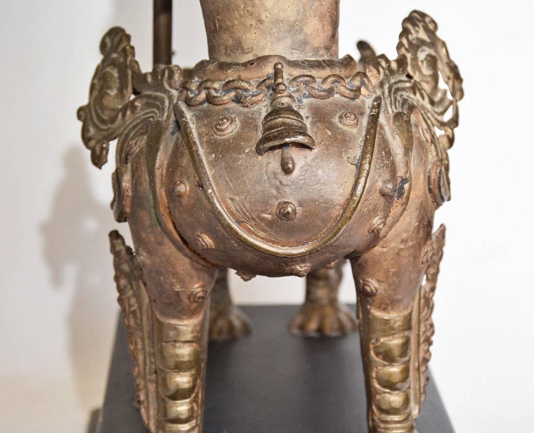 Pair of Chinese Brass Foo Dog Table Lamps In Good Condition In Sheffield, MA