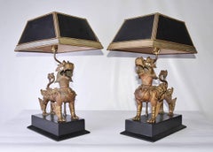 Pair of Chinese Brass Foo Dog Table Lamps