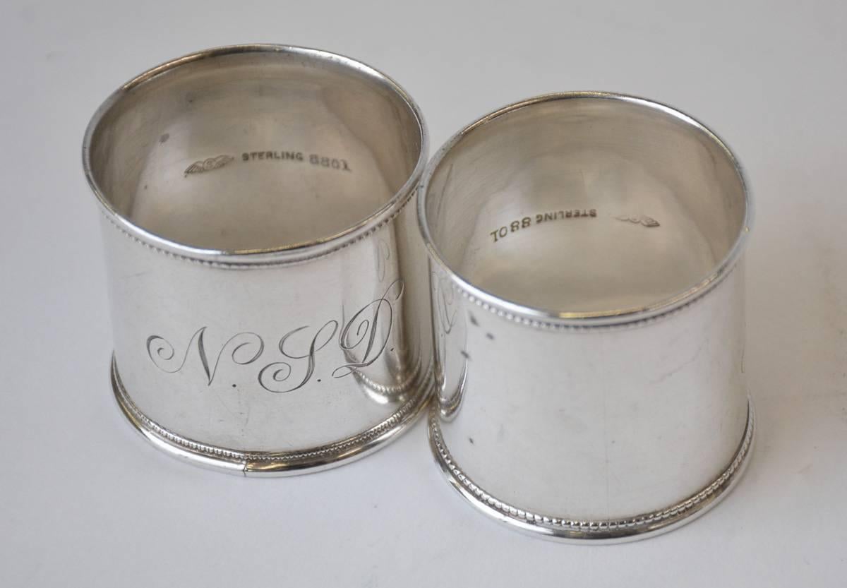 Machine-Made Pair of Antique English Sterling Silver Napkin Rings