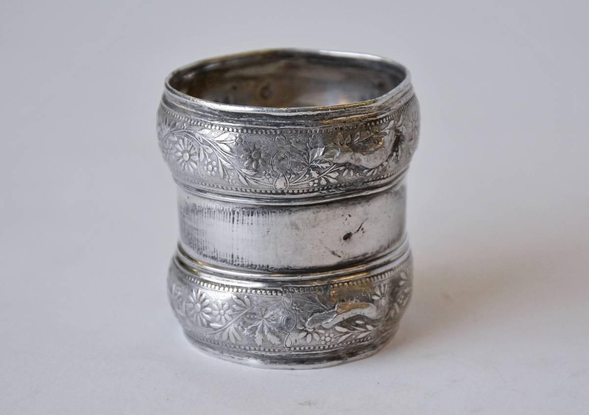 Machine-Made Four Late Victorian, Three Sterling and One Silver Plate Napkin Rings For Sale