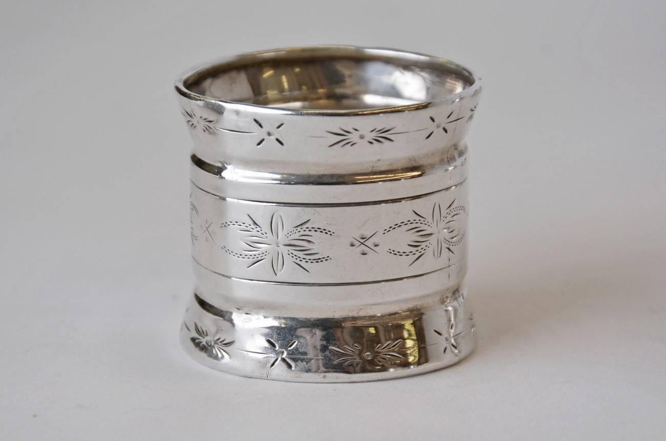 19th Century Four Late Victorian, Three Sterling and One Silver Plate Napkin Rings For Sale