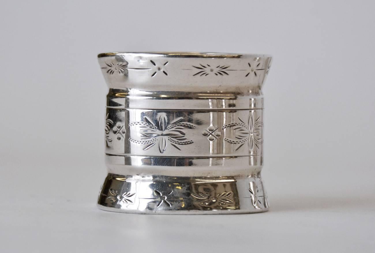 Sterling Silver Four Late Victorian, Three Sterling and One Silver Plate Napkin Rings For Sale