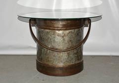 Antique Two-Tone Iron Bucket with Glass Top Coffee Table