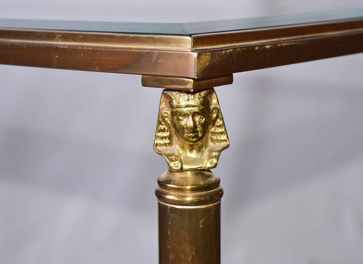 Pair of Bronzed Brass and Glass Top Console Tables In Good Condition In Sheffield, MA