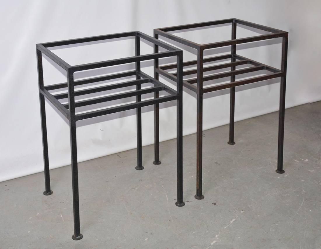 The custom cast iron table frames are secured with cross bars that act as shelves. The frames are made of cast iron. Marble top shown for illustration purposes only.

The dimensions are for each frame.