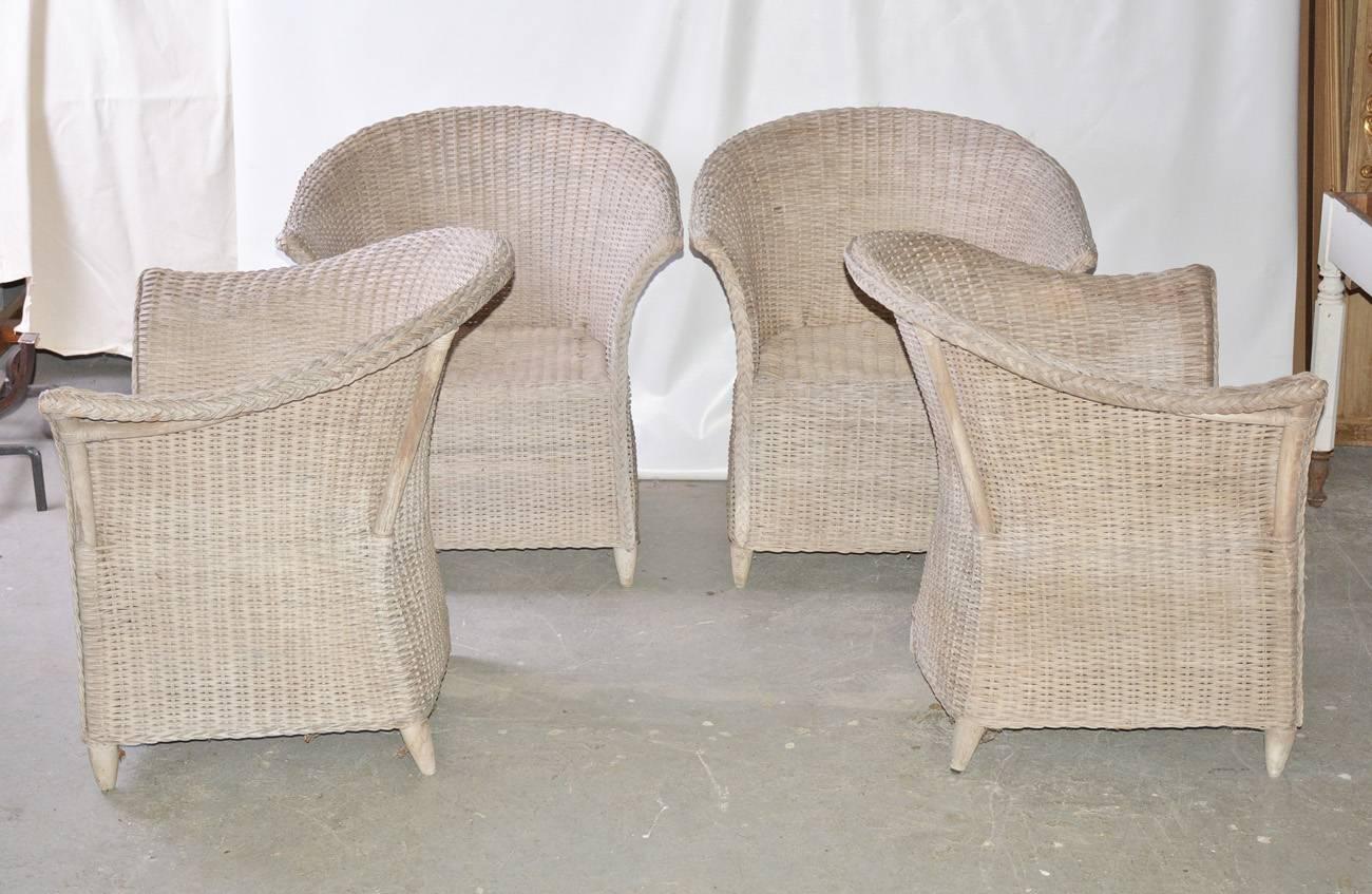 20th Century Lloyd Loom Style Wicker Dining Armchairs