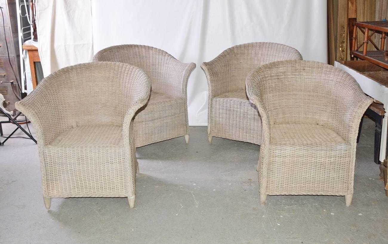 Lloyd Loom Style Wicker Dining Armchairs In Fair Condition In Sheffield, MA
