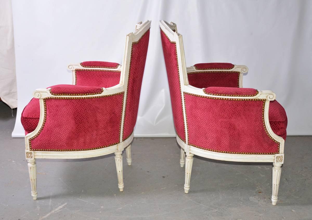 French Pair of Vintage Louis XVI-Style Bergere Chairs
