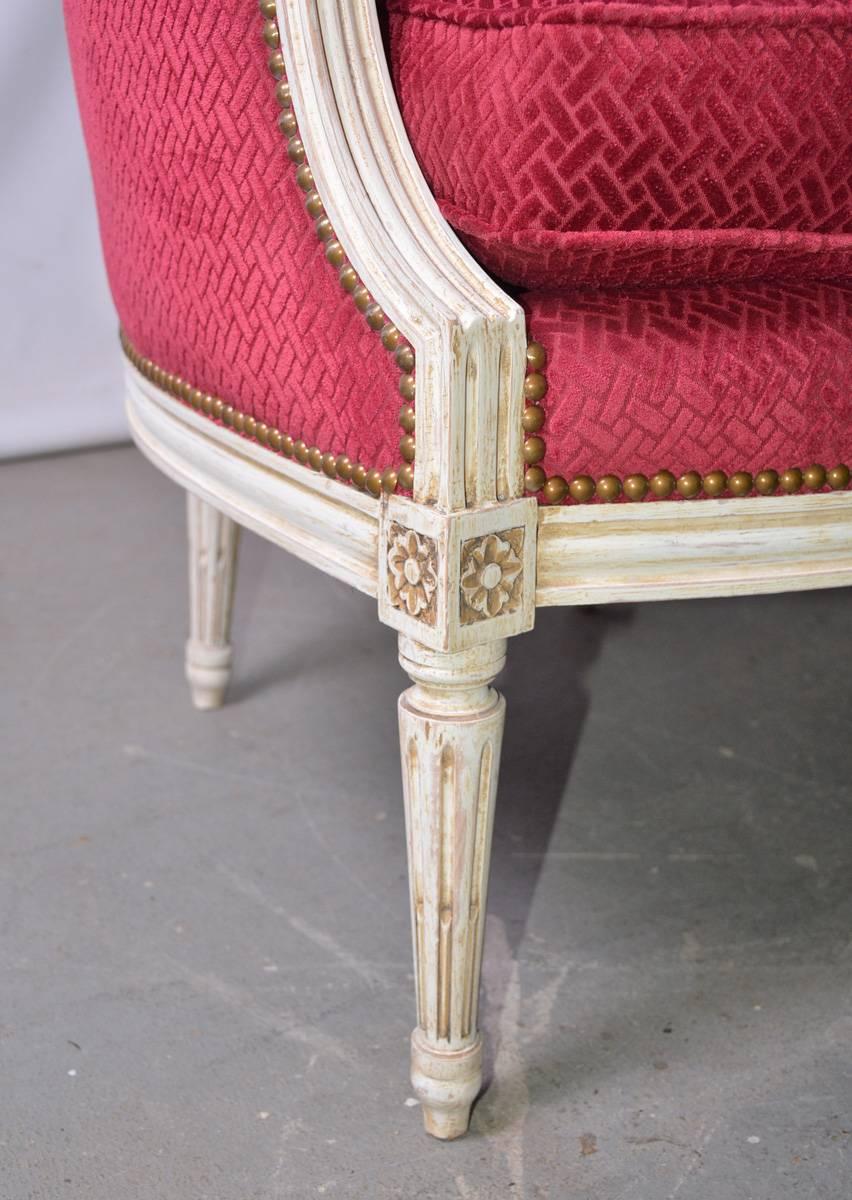 Velvet Pair of Vintage Louis XVI-Style Bergere Chairs