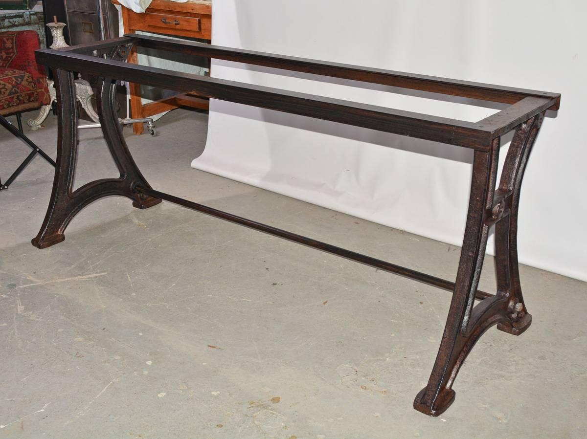 French Industrial Cast Iron and Plank Top Teak Wood Farm Table