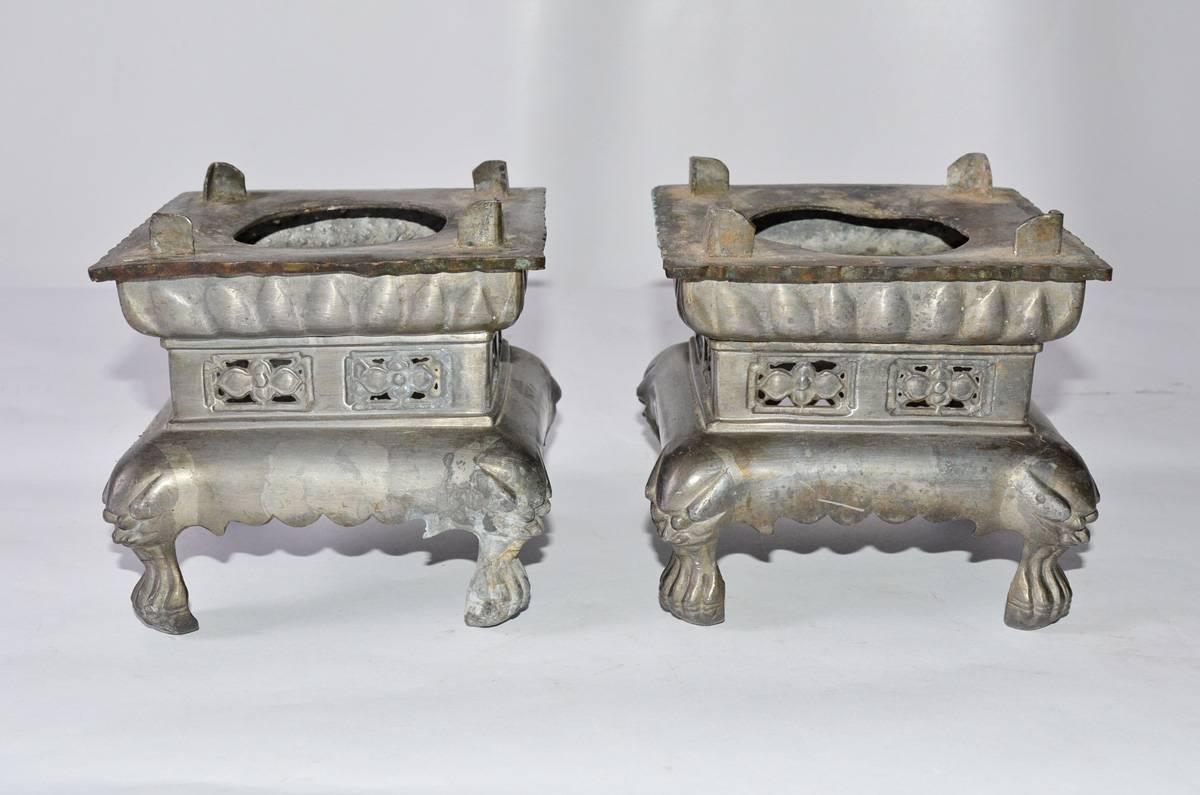Hand-Crafted Pair of Vintage Chinese Footed Lanterns