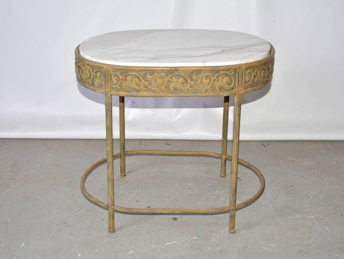 Unknown Vintage Neoclassical Metal Base Side Table