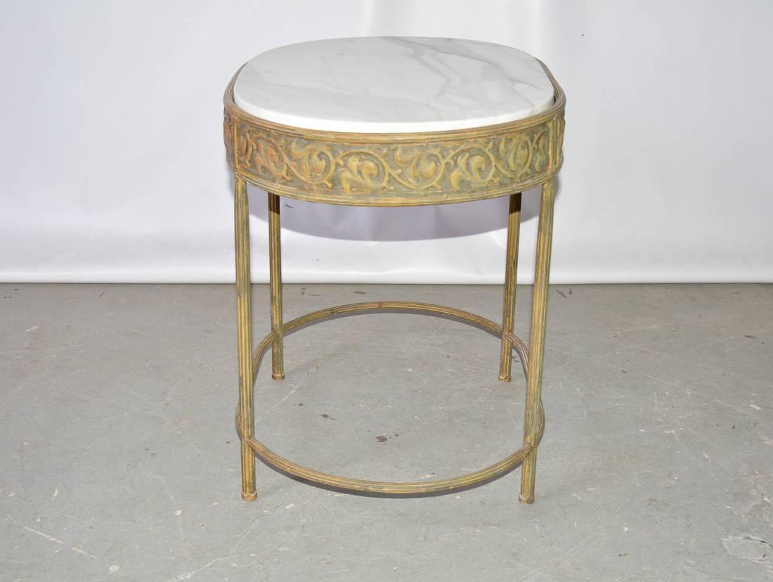 Painted Vintage Neoclassical Metal Base Side Table