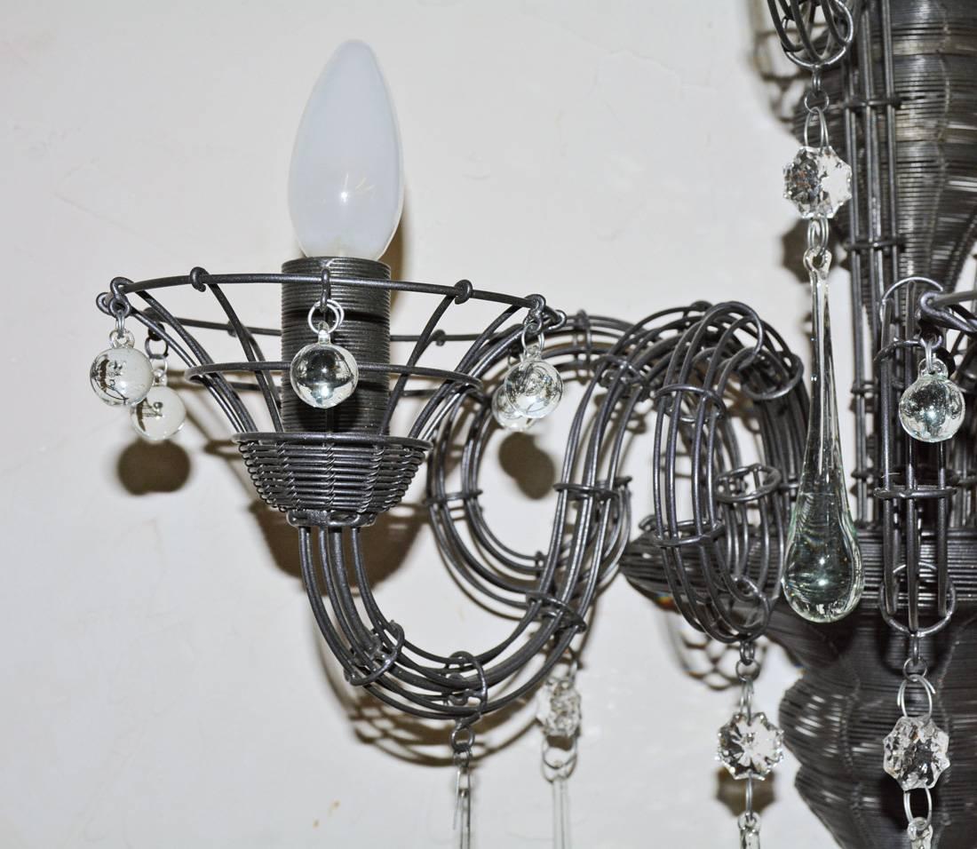 Italian Pair of Carlo Rampazzi Wire and Crystal Sconces For Sale