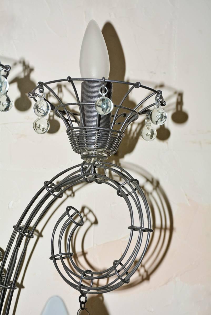Machine-Made Pair of Carlo Rampazzi Wire and Crystal Sconces For Sale