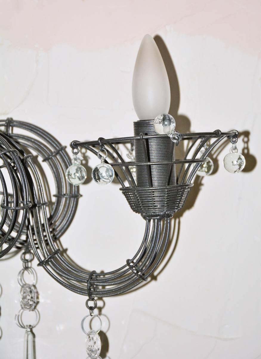 20th Century Pair of Carlo Rampazzi Wire and Crystal Sconces For Sale