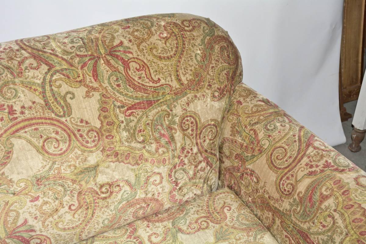 19th Century Napoleon III-Style Settee Covered in Paisley Velvet