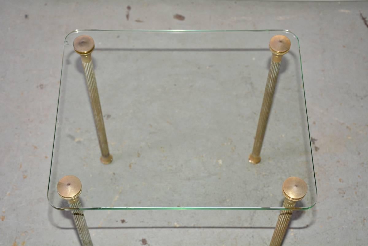 French Midcentury Maison Jansen Style Glass and Brass End Table