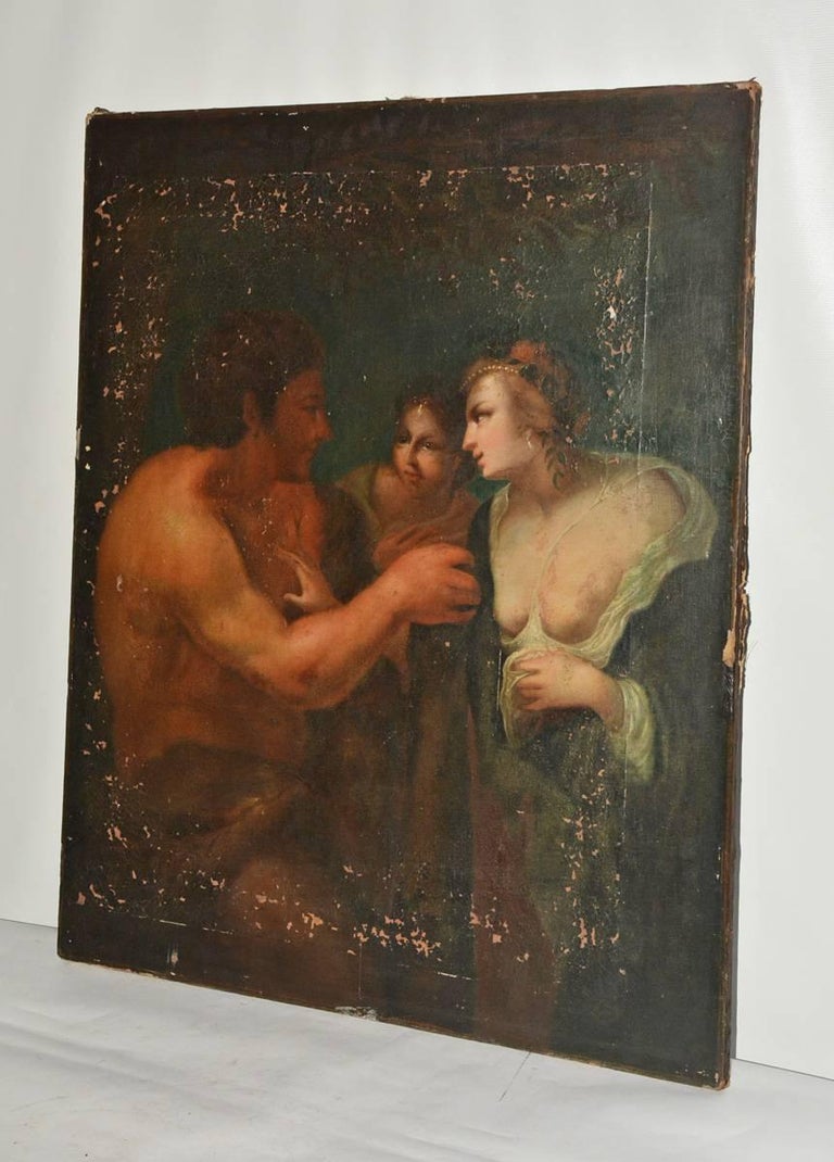 Renaissance Antique Oil Painting on Canvas For Sale