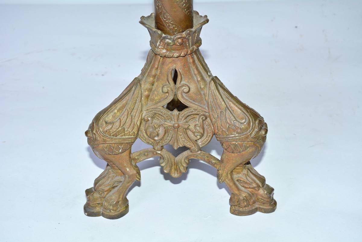 Gothic-Style Brass Lamps, Pair 1