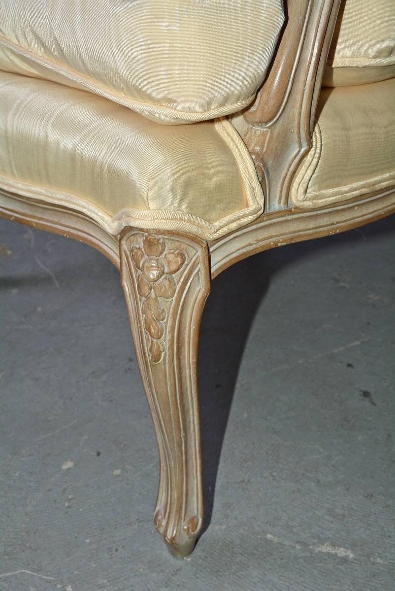 Hand-Carved Vintage Cream Bergere Chair, Louis XV Style