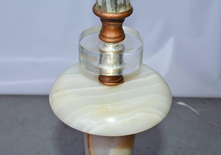 Gilt Art Deco Marble and Lucite Floor Lamp For Sale