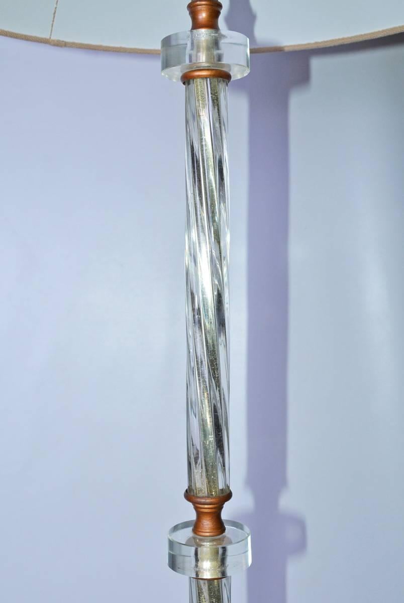 Gilt Art Deco Marble and Lucite Floor Lamp For Sale