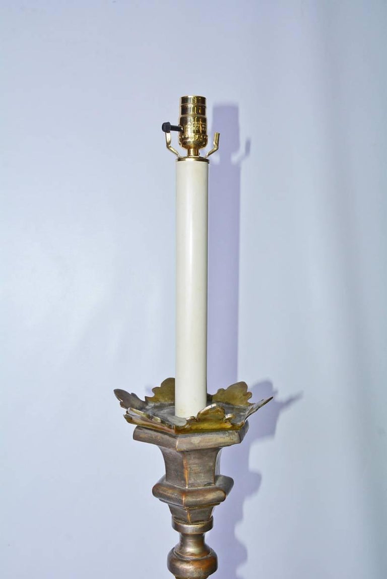 French Antique Brass Renaissance Style Candlestick Floor Lamp For Sale