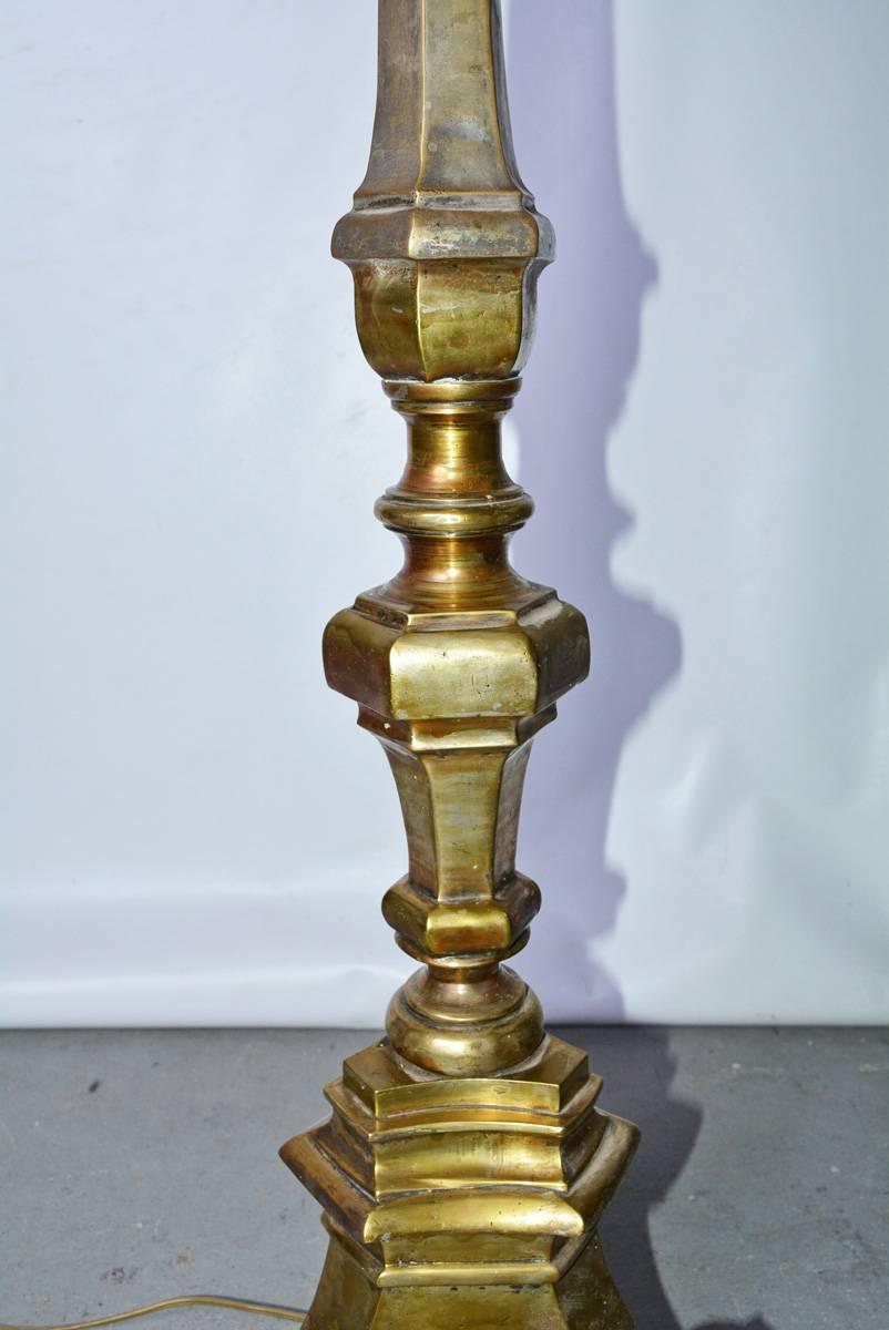 Antique Brass Renaissance Style Candlestick Floor Lamp In Good Condition For Sale In Sheffield, MA