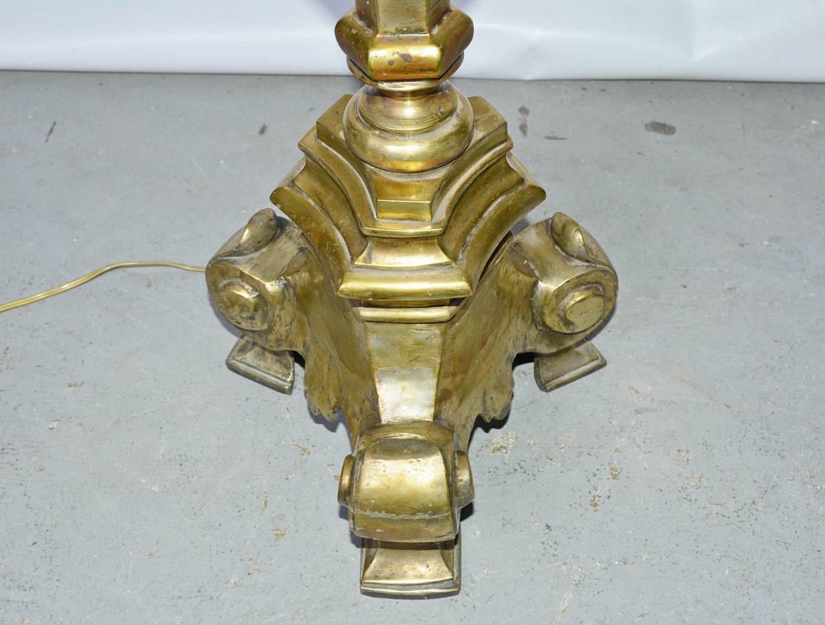 Antique Brass Renaissance Style Candlestick Floor Lamp For Sale 1
