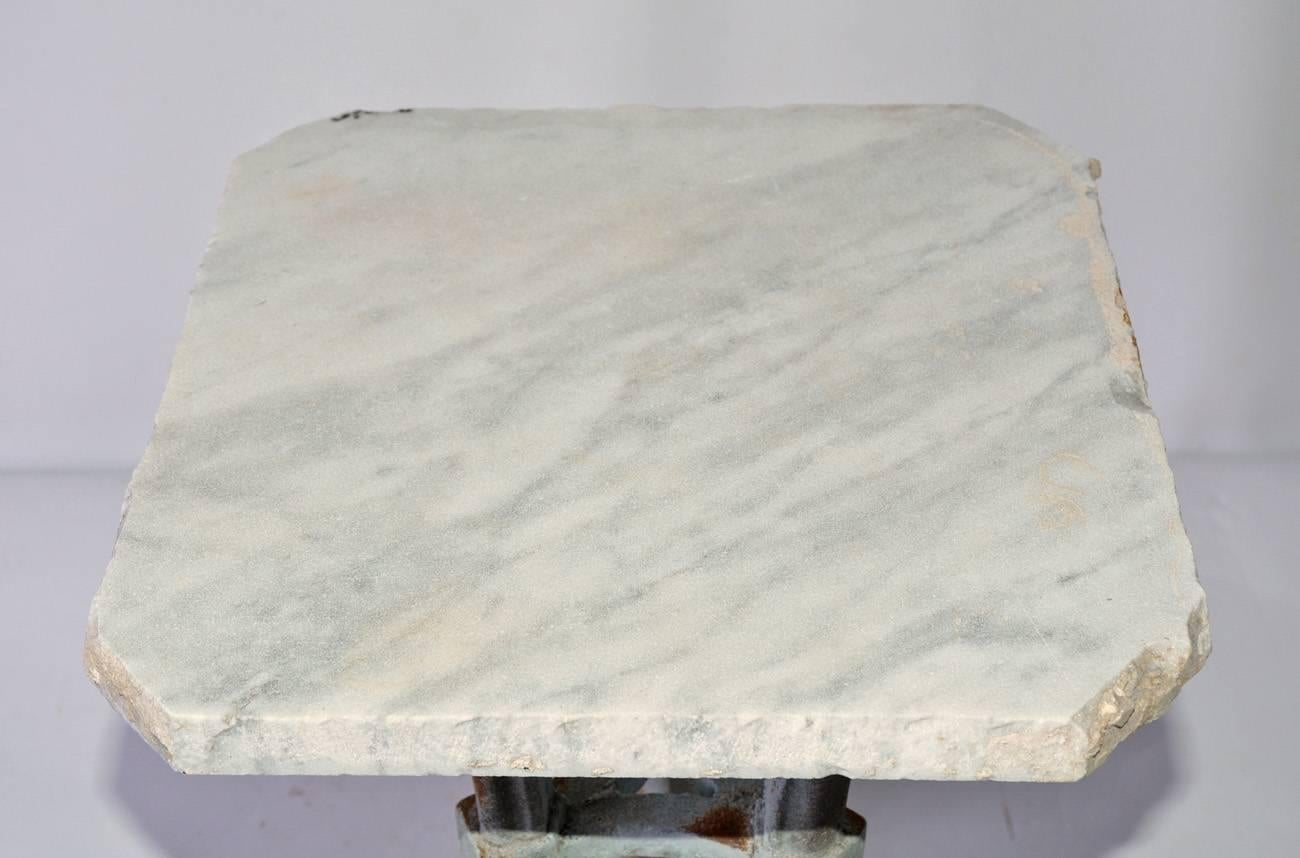 American Small Victorian Painted Cast Iron Base Marble-Top Side Table
