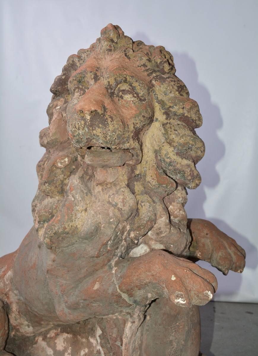 Pair of 19th Century Terracotta Lions In Good Condition In Sheffield, MA