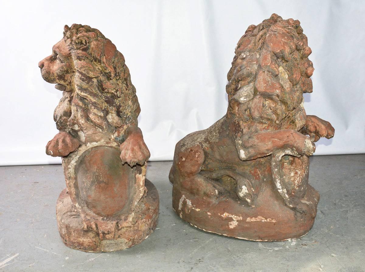French Pair of 19th Century Terracotta Lions