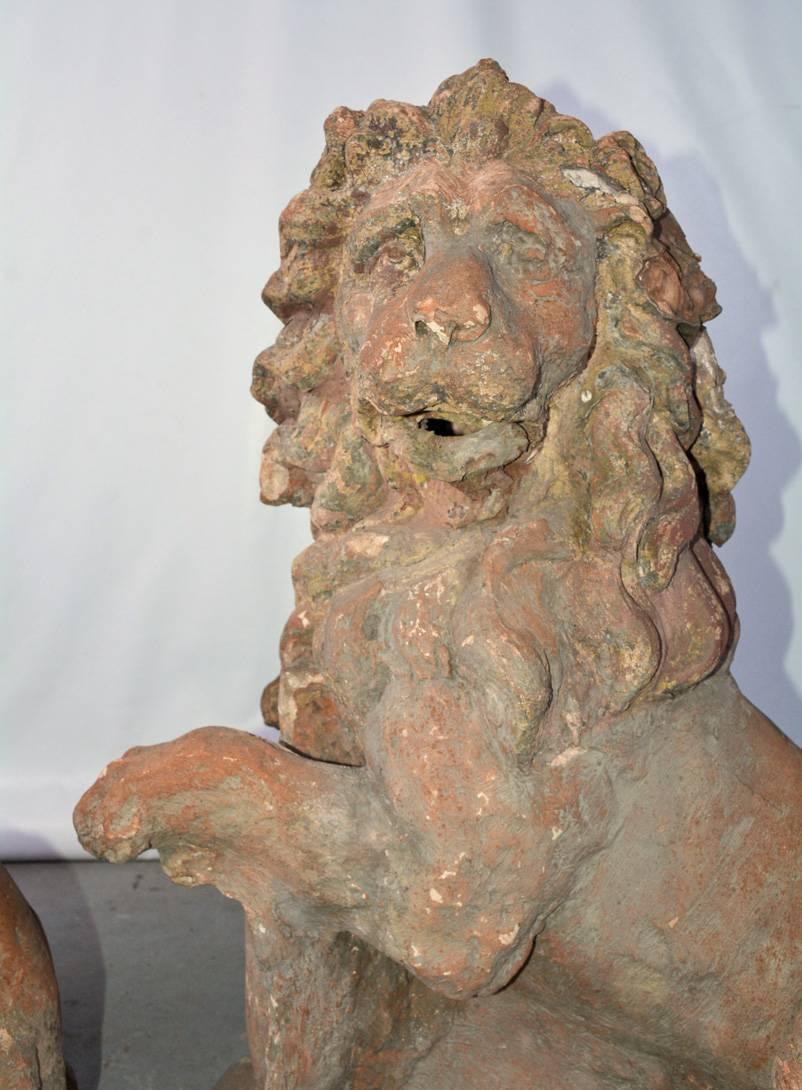 Pair of 19th Century Terracotta Lions 1