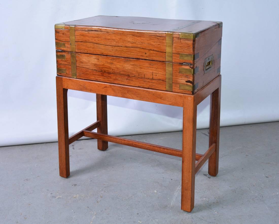 Hand-Crafted 19th Century Small Campaign Chest on Stand