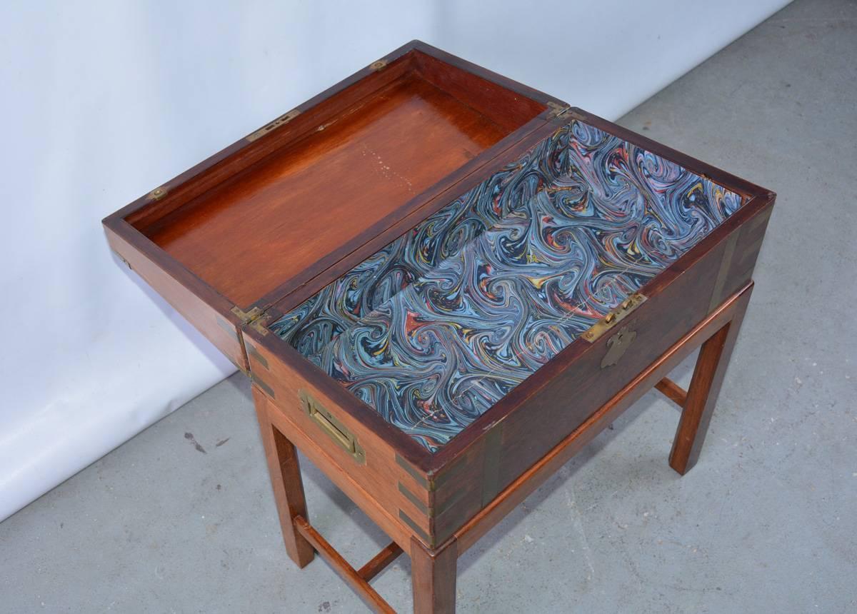 Wood 19th Century Small Campaign Chest on Stand