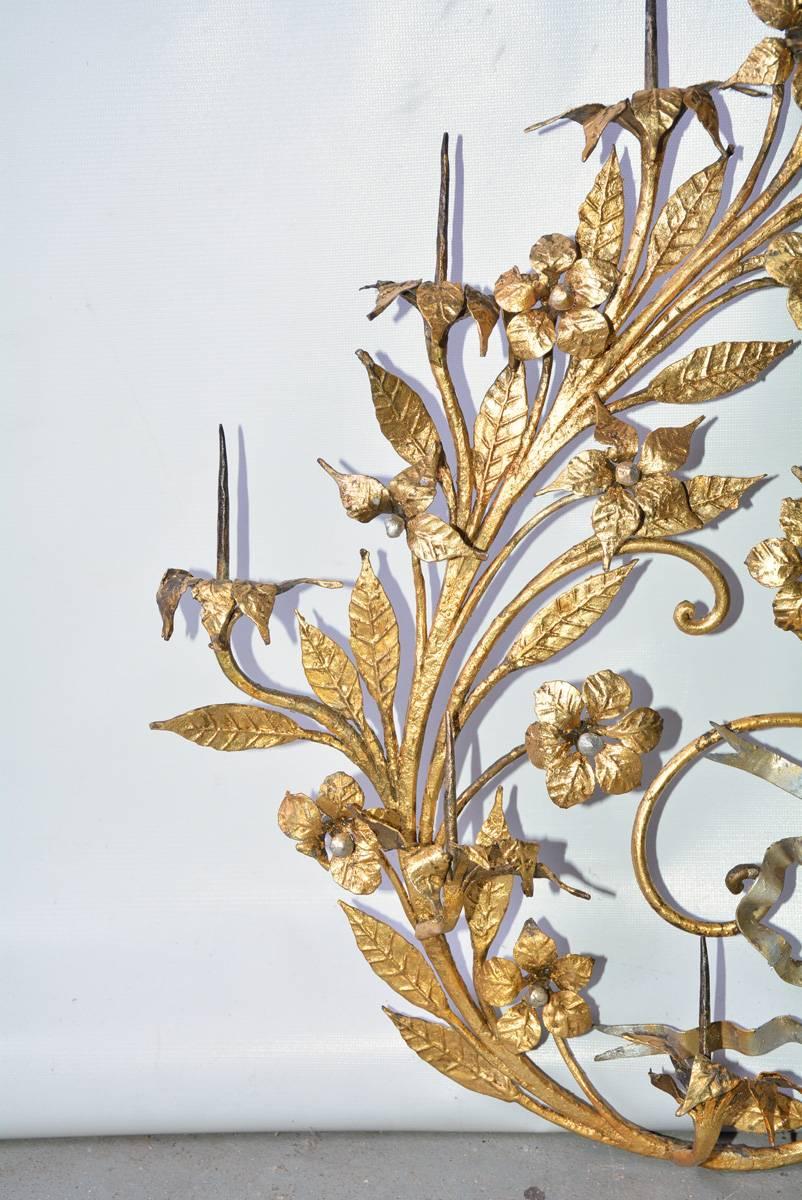 Italian Antique Gilt Metal 12-Candle Floral Wall Sconce