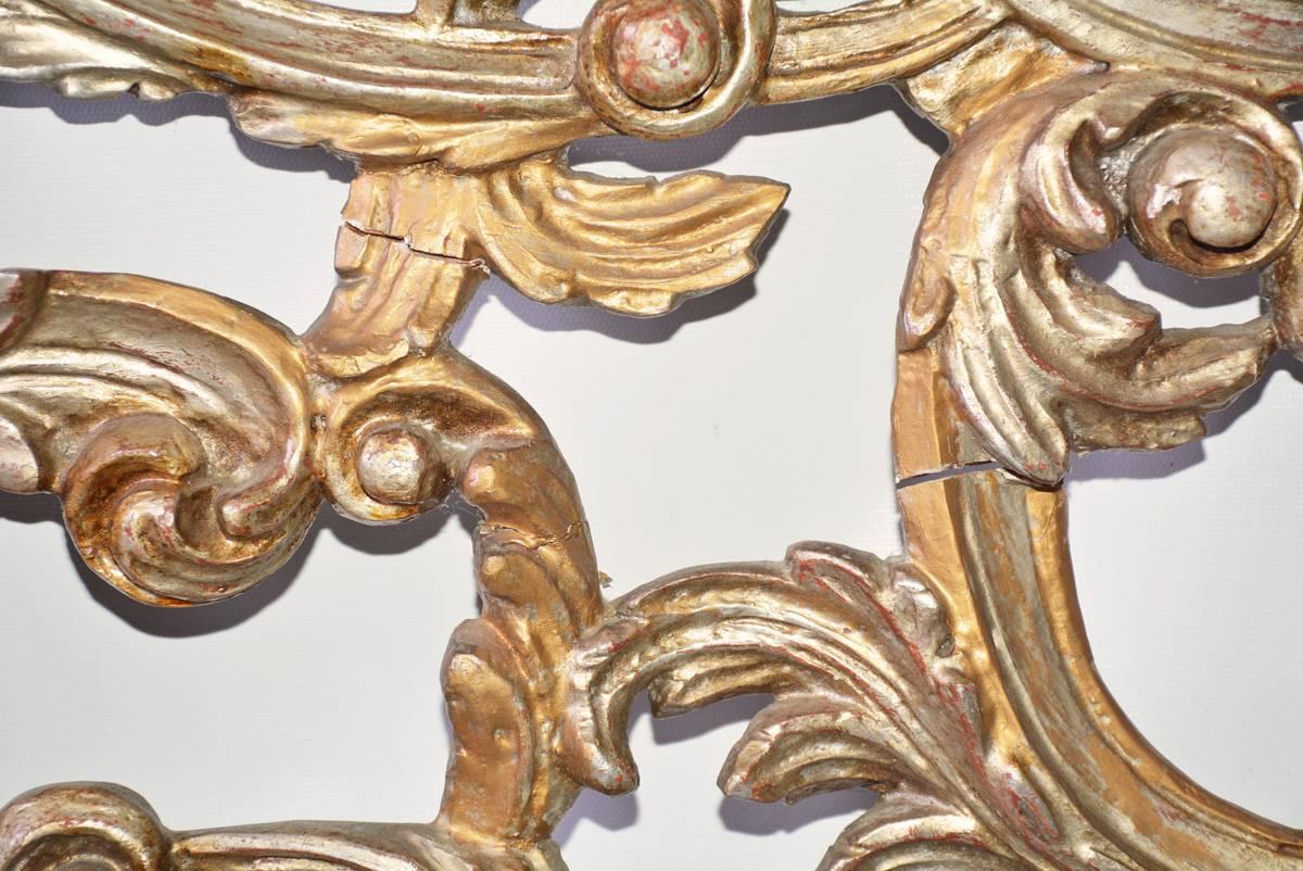 Baroque Antique Silver Gilt Hand-Carved Wood Pediment 