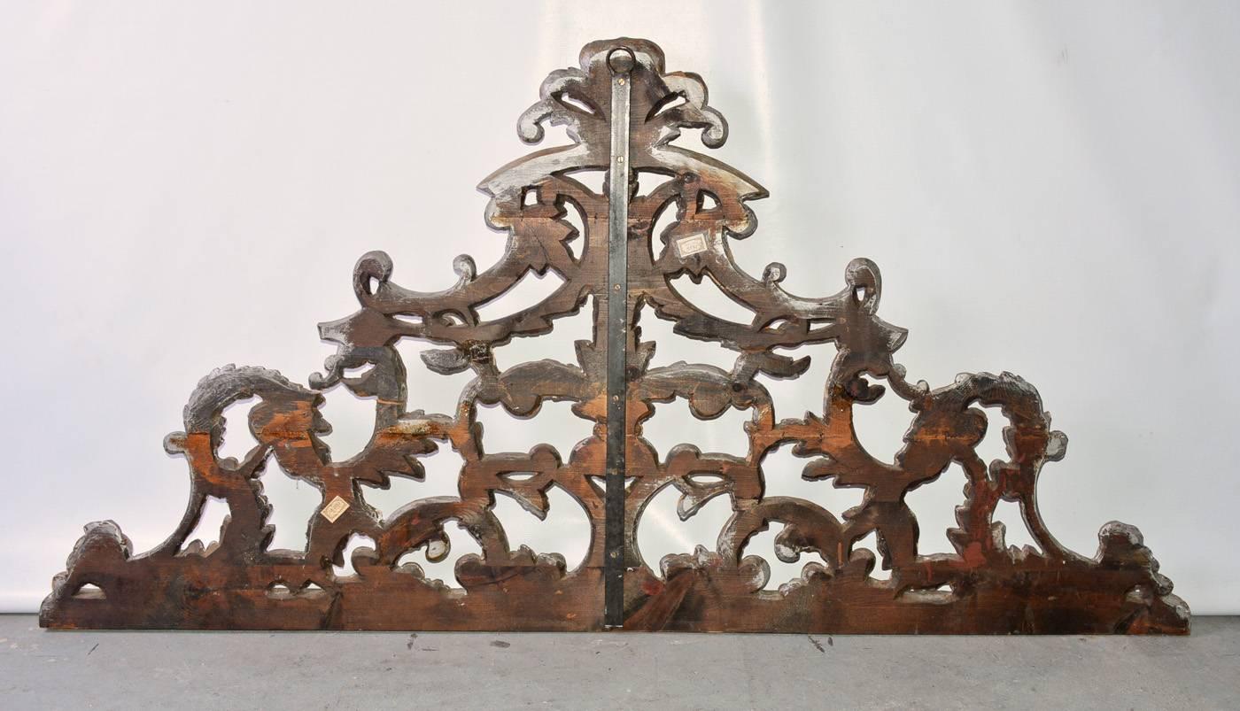 Italian Antique Silver Gilt Hand-Carved Wood Pediment 